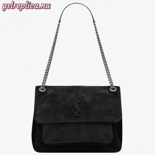 Replica YSL Fake Saint Laurent Medium Niki Bag In Black Suede
