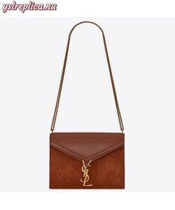 Replica YSL Fake Saint Laurent Cassandra Clasp Bag In Brown Suede