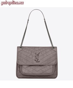 Replica YSL Fake Saint Laurent Large Niki Chain Bag In Grey Crinkled Leather