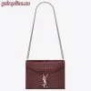 Replica YSL Fake Saint Laurent Cassandra Clasp Bag In Bordeaux Croc-Embossed Leather