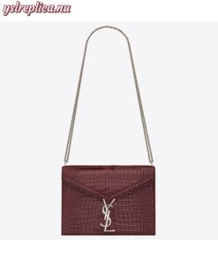 Replica YSL Fake Saint Laurent Cassandra Clasp Bag In Bordeaux Croc-Embossed Leather