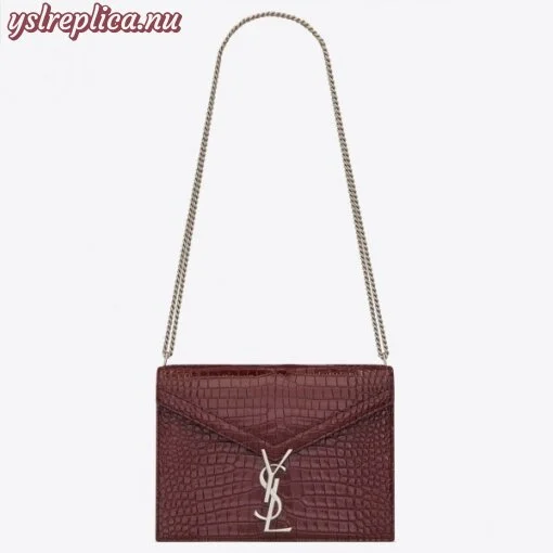 Replica YSL Fake Saint Laurent Cassandra Clasp Bag In Bordeaux Croc-Embossed Leather