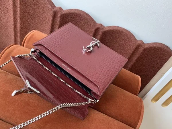 Replica YSL Fake Saint Laurent Cassandra Clasp Bag In Bordeaux Croc-Embossed Leather 7