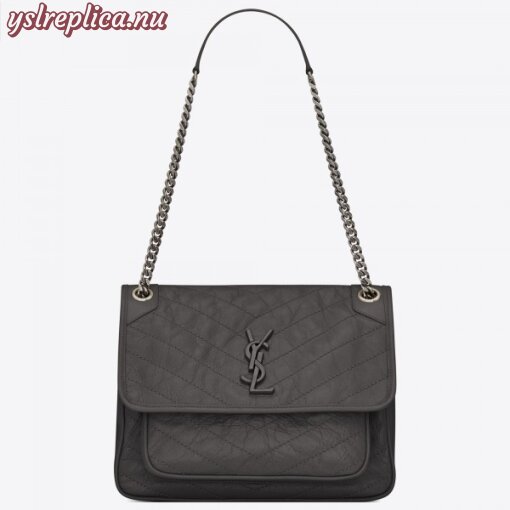 Replica YSL Fake Saint Laurent Medium Niki Bag In Storm Gray Crinkled Leather