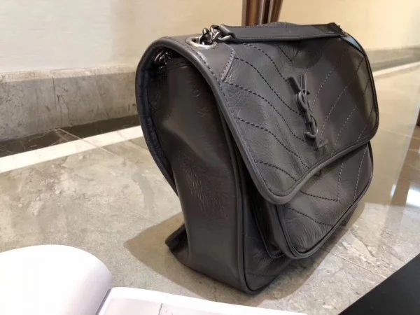 Replica YSL Fake Saint Laurent Medium Niki Bag In Storm Gray Crinkled Leather 2