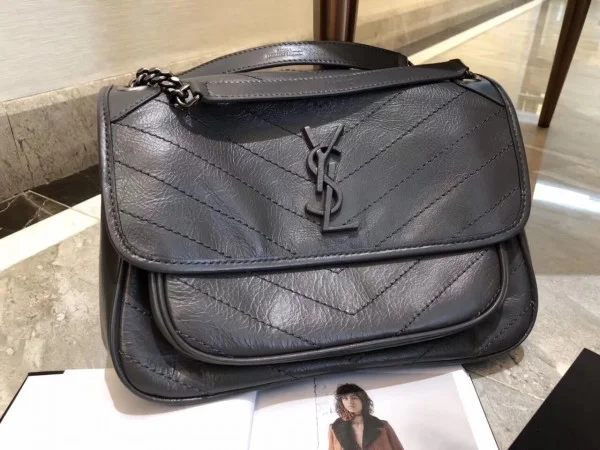 Replica YSL Fake Saint Laurent Medium Niki Bag In Storm Gray Crinkled Leather 5