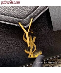 Replica YSL Fake Saint Laurent Cassandra Medium Bag In Black Grained Leather 2