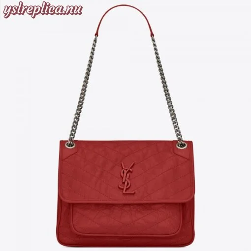 Replica YSL Fake Saint Laurent Medium Niki Bag In Red Crinkled Leather 3
