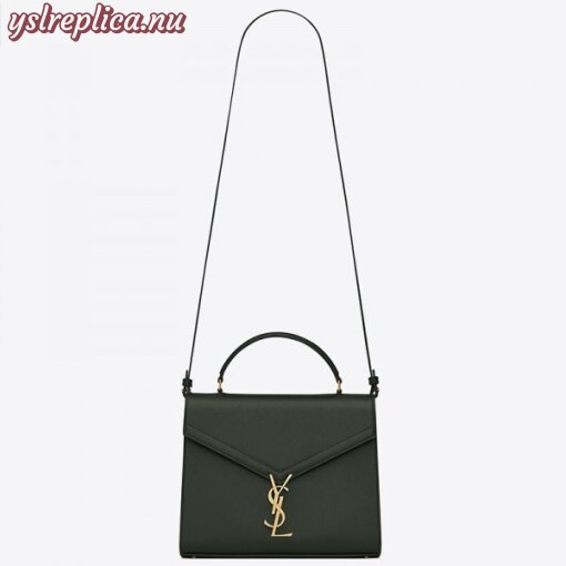 Replica YSL Fake Saint Laurent Cassandra Medium Bag In Dark Green Grained Leather