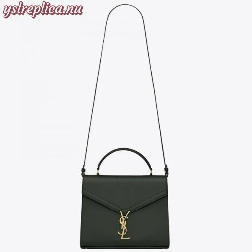 Replica YSL Fake Saint Laurent Cassandra Medium Bag In Dark Green Grained Leather