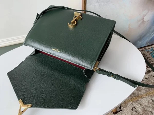 Replica YSL Fake Saint Laurent Cassandra Medium Bag In Dark Green Grained Leather 4