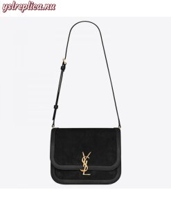 Replica YSL Fake Saint Laurent Solferino Medium Soft Bag In Black Suede