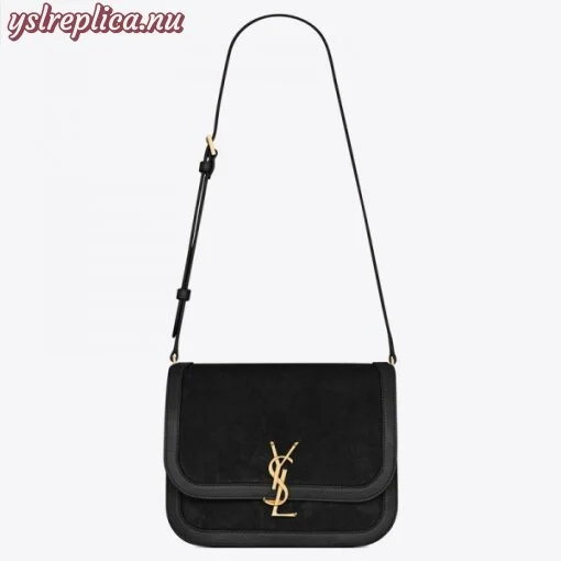 Replica YSL Fake Saint Laurent Solferino Medium Soft Bag In Black Suede