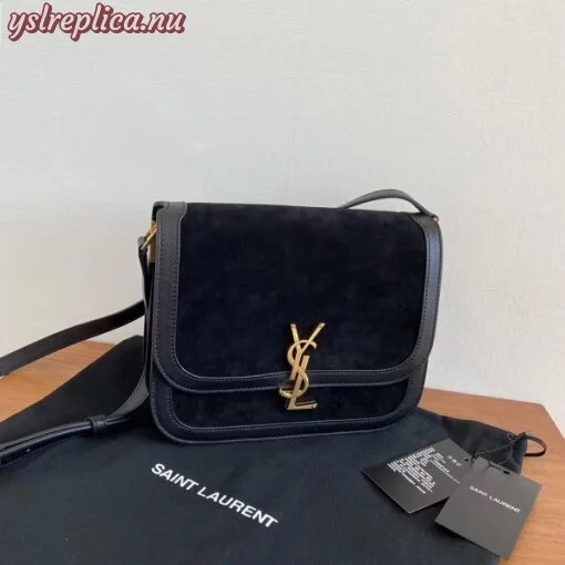 Replica YSL Fake Saint Laurent Solferino Medium Soft Bag In Black Suede 2