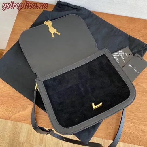 Replica YSL Fake Saint Laurent Solferino Medium Soft Bag In Black Suede 5