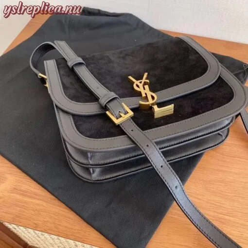 Replica YSL Fake Saint Laurent Solferino Medium Soft Bag In Black Suede 11