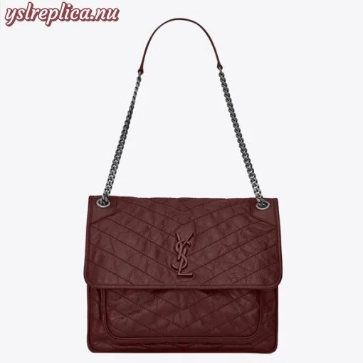 Replica YSL Fake Saint Laurent Large Niki Chain Bag In Bordeaux Crinkled Leather 8