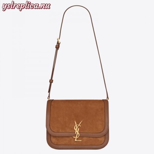 Replica YSL Fake Saint Laurent Solferino Medium Soft Bag In Brown Suede