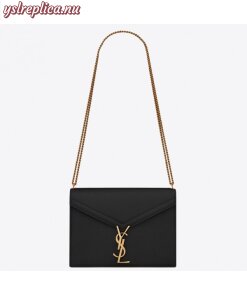 Replica YSL Fake Saint Laurent Cassandra Clasp Bag In Black Grained Leather