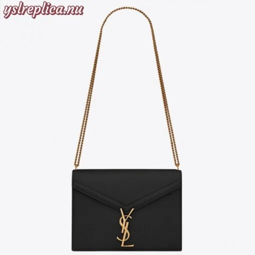 Replica YSL Fake Saint Laurent Cassandra Clasp Bag In Black Grained Leather