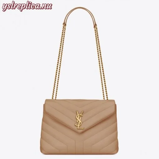 Replica YSL Fake Saint Laurent Loulou Small Bag In Dark Beige Leather
