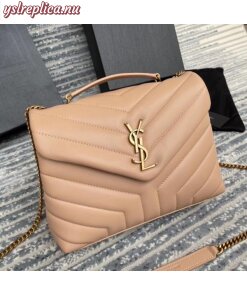 Replica YSL Fake Saint Laurent Loulou Small Bag In Dark Beige Leather 2