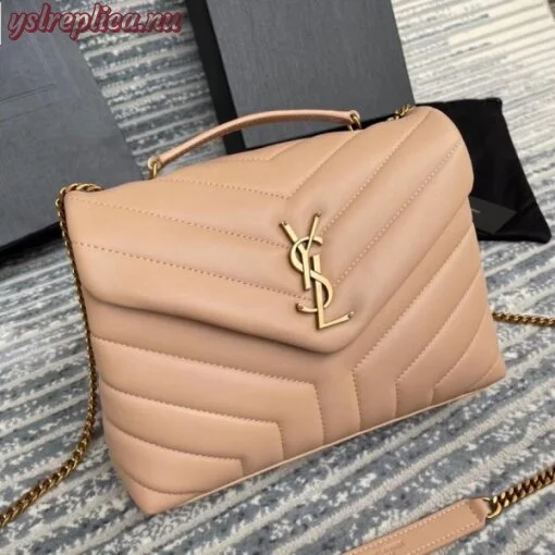 Replica YSL Fake Saint Laurent Loulou Small Bag In Dark Beige Leather 2