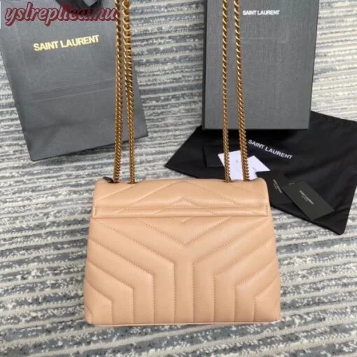 Replica YSL Fake Saint Laurent Loulou Small Bag In Dark Beige Leather 3