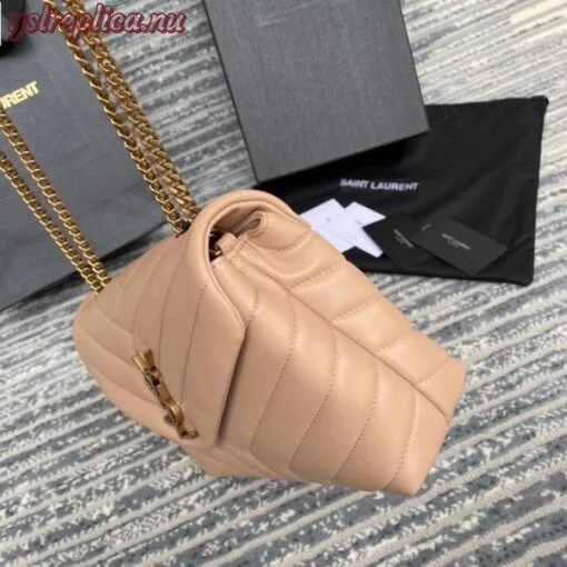 Replica YSL Fake Saint Laurent Loulou Small Bag In Dark Beige Leather 4