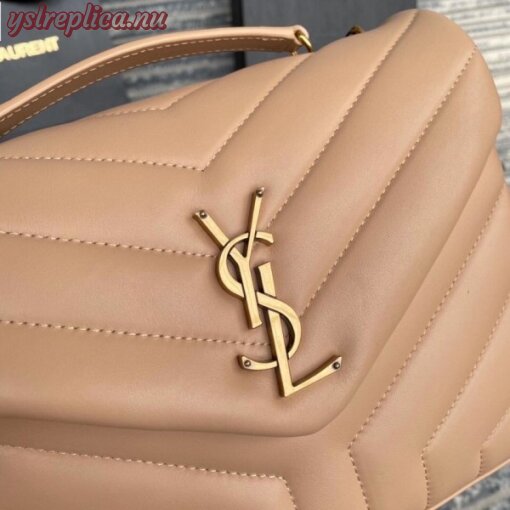 Replica YSL Fake Saint Laurent Loulou Small Bag In Dark Beige Leather 5