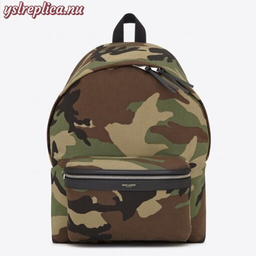 Replica YSL Fake Saint Laurent City Backpack In Gabardine Camouflage 6