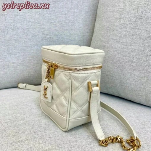 Replica YSL Fake Saint Laurent 80’s Vanity Bag In White Quilted Grained Leather 7