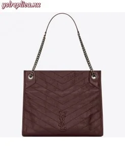 Replica YSL Fake Saint Laurent Medium Niki Shopping Bag In Bordeaux Leather