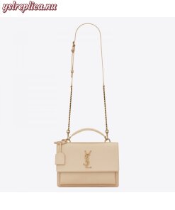 Replica YSL Fake Saint Laurent New Medium Sunset Bag In Beige Calfskin