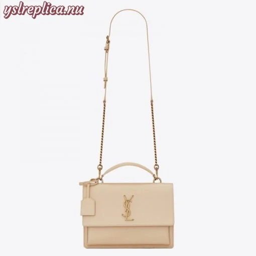 Replica YSL Fake Saint Laurent New Medium Sunset Bag In Beige Calfskin