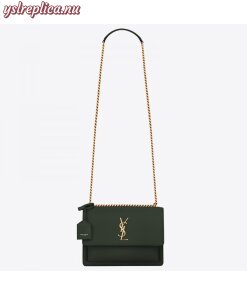 Replica YSL Fake Saint Laurent Sunset Medium Bag In Green Calfskin