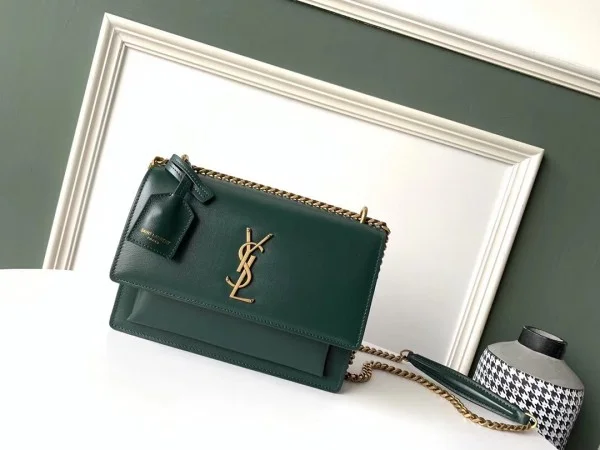 Replica YSL Fake Saint Laurent Sunset Medium Bag In Green Calfskin 10