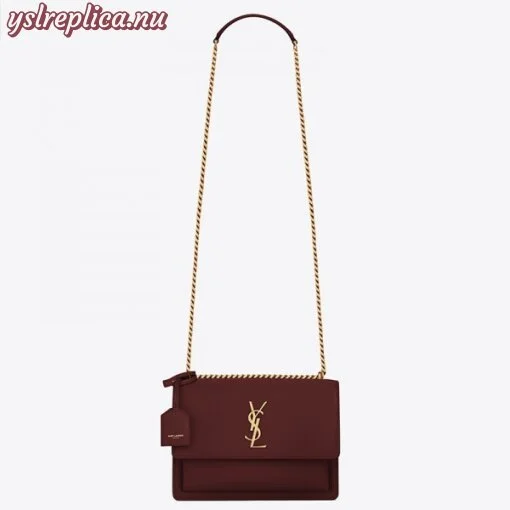 Replica YSL Fake Saint Laurent Sunset Medium Bag In Bordeaxu Calfskin