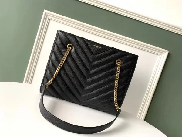 Replica YSL Fake Saint Laurent Tribeca Small Shopping Bag In Black Grained Leather 5