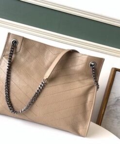 Replica YSL Fake Saint Laurent Medium Niki Shopping Bag In Sand Leather 2