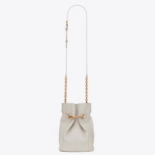 Replica YSL Fake Saint Laurent Le Maillon Hook Bucket Bag In White Lambskin