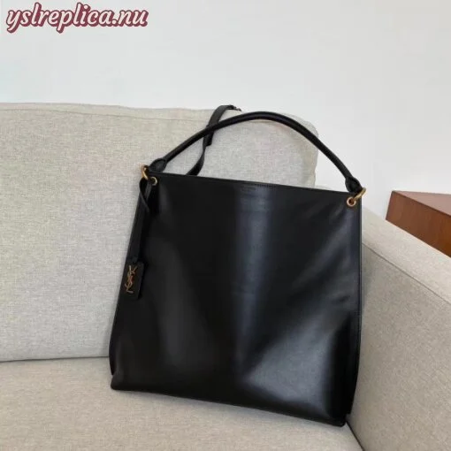 Replica YSL Fake Saint Laurent Tag Hobo Bag In Black Calfskin 3