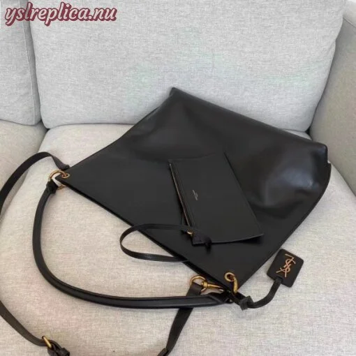 Replica YSL Fake Saint Laurent Tag Hobo Bag In Black Calfskin 4