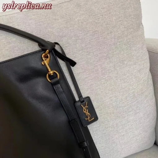 Replica YSL Fake Saint Laurent Tag Hobo Bag In Black Calfskin 7