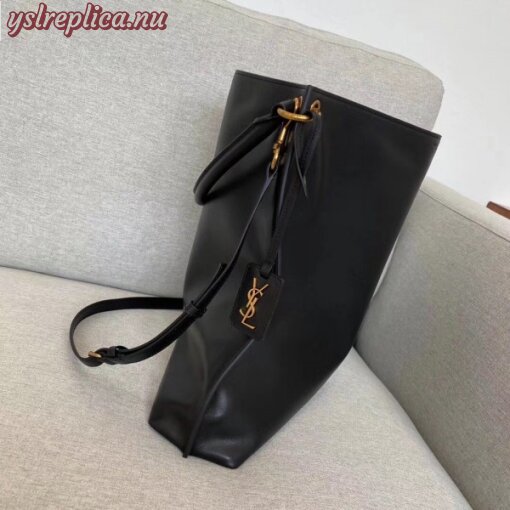 Replica YSL Fake Saint Laurent Tag Hobo Bag In Black Calfskin 10