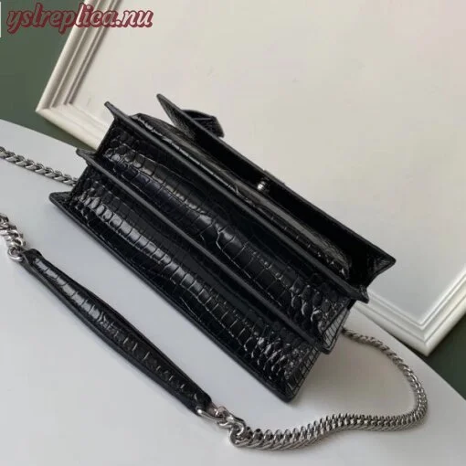 Replica YSL Fake Saint Laurent Sunset Medium Bag In Black Crocodile Embossed Leather 9