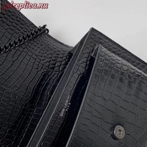 Replica YSL Fake Saint Laurent Sunset Medium Bag In Noir Crocodile Embossed Leather 8