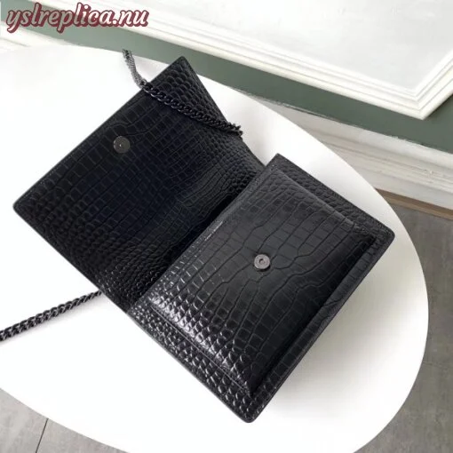 Replica YSL Fake Saint Laurent Sunset Medium Bag In Noir Crocodile Embossed Leather 9