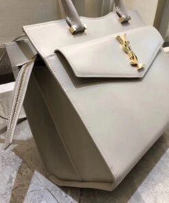 Replica YSL Fake Saint Laurent Medium Uptown Tote In Blanc Smooth Leather 2