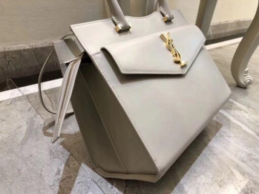 Replica YSL Fake Saint Laurent Medium Uptown Tote In Blanc Smooth Leather 2